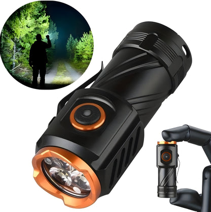 Ghime Led Torch Light High Power Rechargeable Type-C Fast Charging, Small Flashlights High Lumens 5 Modes, Pocket Flashlight with Clip, Magnetic Flashlight for Camping, Hiking and Emergency