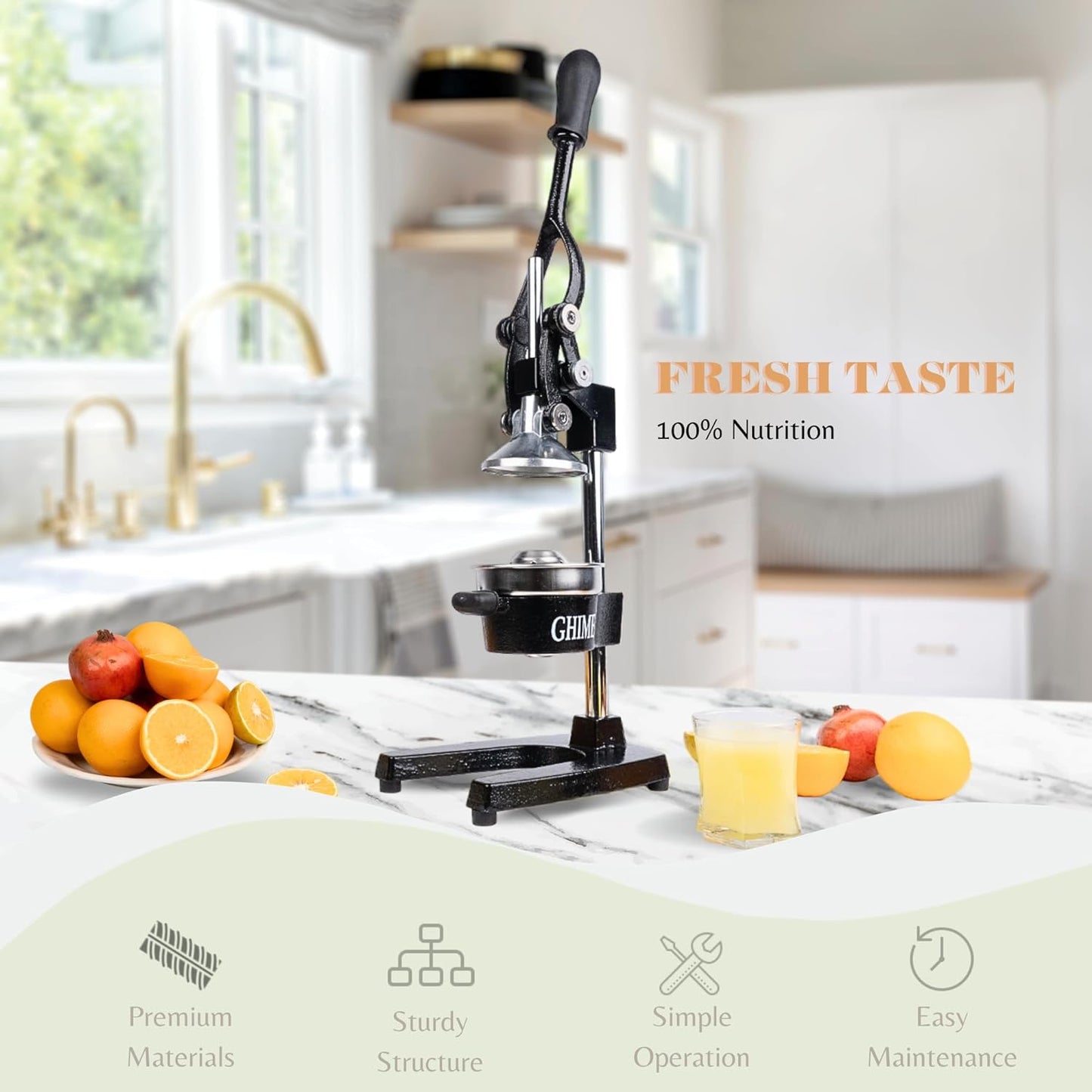 Ghime Hand Press Juicer Heavy Duty Stainless Steel Citrus Manual Juicer and Orange Squeezer - Black