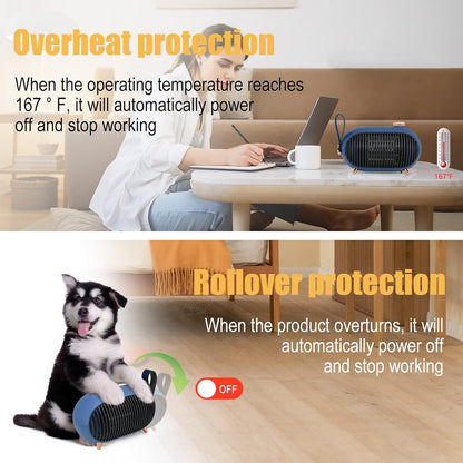 Ghime Portable Mini Small Space Heater for Home and Office Use, Energy Efficient and Fast Heating, Adjustable, With Overheat and Tip-Over Protection, Suitable for Bedroom, Bathroom Ceramic Heater