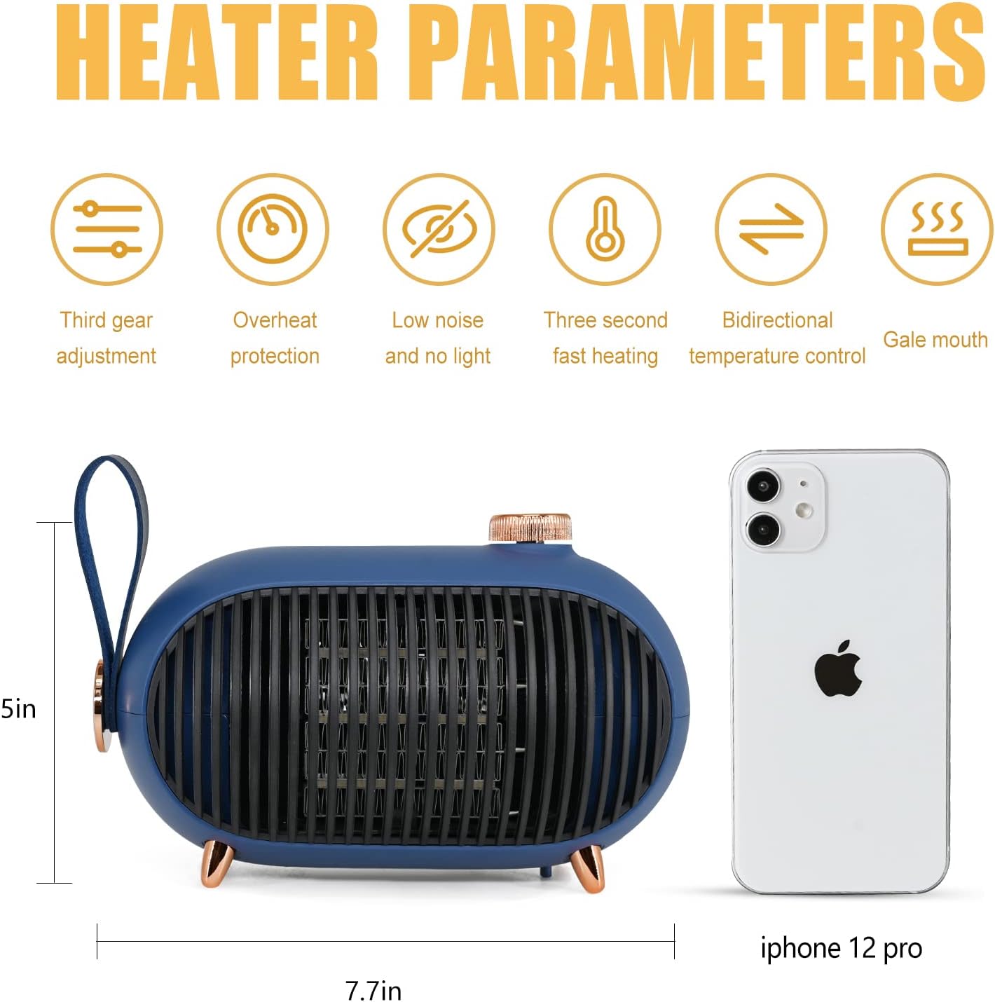 Ghime Portable Mini Small Space Heater for Home and Office Use, Energy Efficient and Fast Heating, Adjustable, With Overheat and Tip-Over Protection, Suitable for Bedroom, Bathroom Ceramic Heater