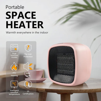 Portable Space Heater, 1000W Ceramic Electric Heater, Compact Small Warmer, Heat Up in 2 Seconds, Safe and Quiet for Office Room Desk Indoor Use