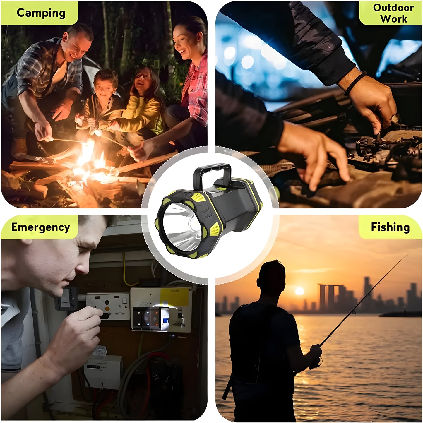 Ghime Torch Light High Power Long Distance Rechargeable Flashlight, 8 Modes Handheld Spotlight for Camping, Waterproof, Emergency Light for Outdoor, USB Cable Included with Tripod