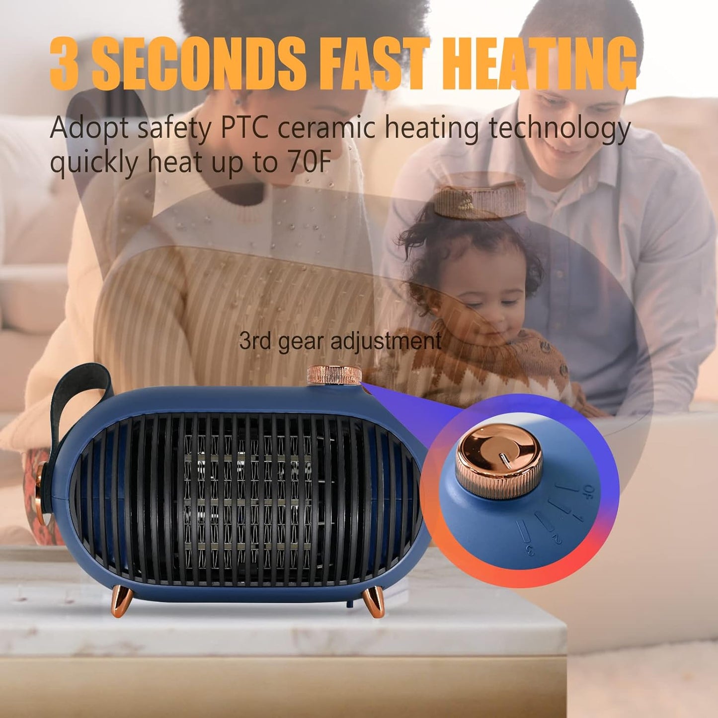 Ghime Portable Mini Small Space Heater for Home and Office Use, Energy Efficient and Fast Heating, Adjustable, With Overheat and Tip-Over Protection, Suitable for Bedroom, Bathroom Ceramic Heater