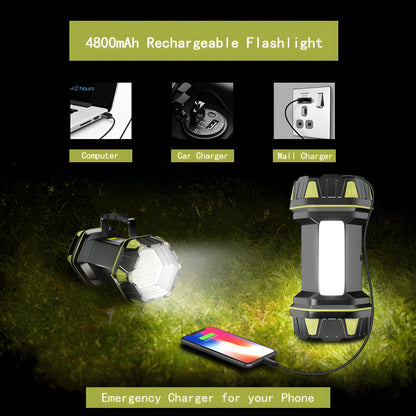 Ghime Torch Light High Power Long Distance Rechargeable Flashlight, 8 Modes Handheld Spotlight for Camping, Waterproof, Emergency Light for Outdoor, USB Cable Included with Tripod