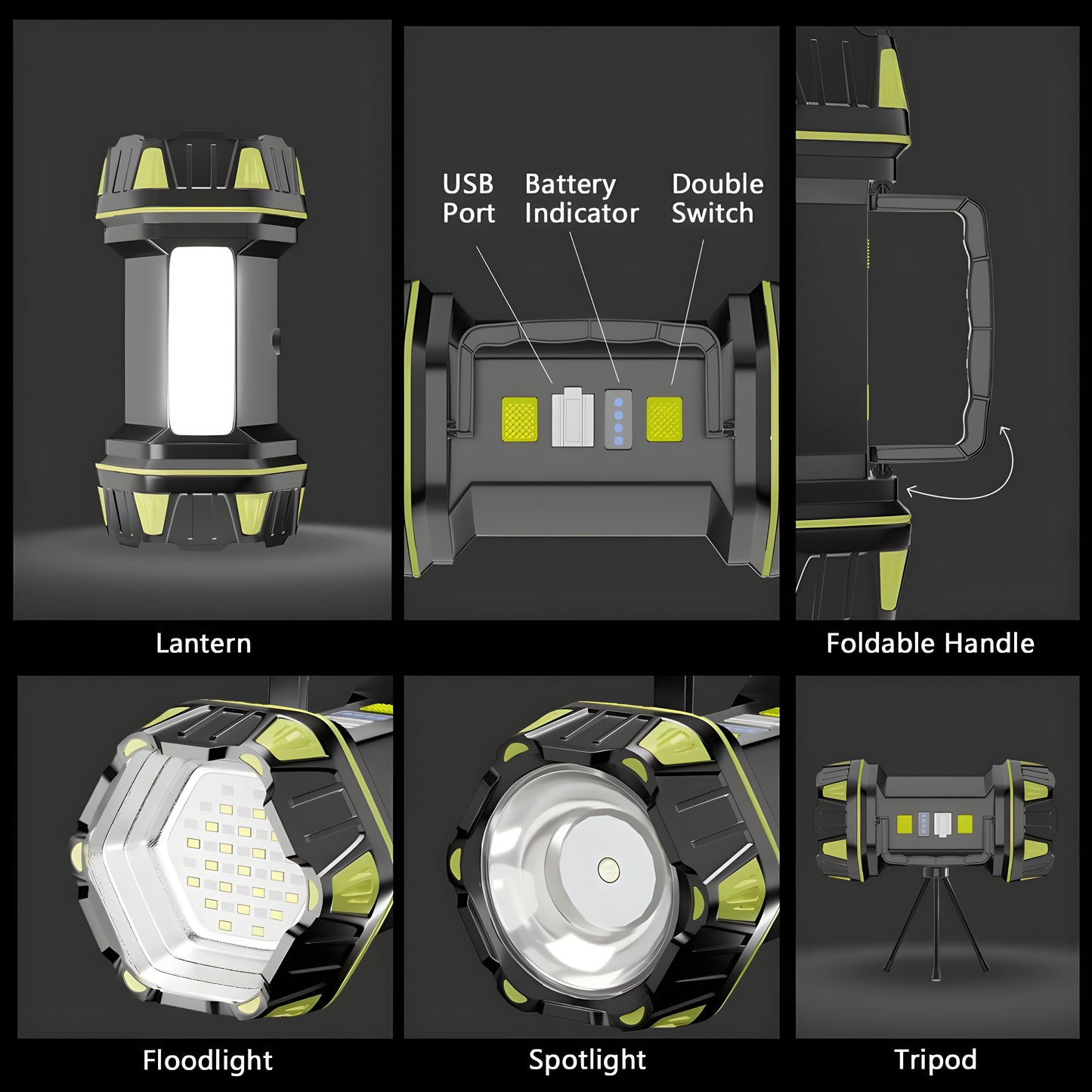 Ghime Torch Light High Power Long Distance Rechargeable Flashlight, 8 Modes Handheld Spotlight for Camping, Waterproof, Emergency Light for Outdoor, USB Cable Included with Tripod