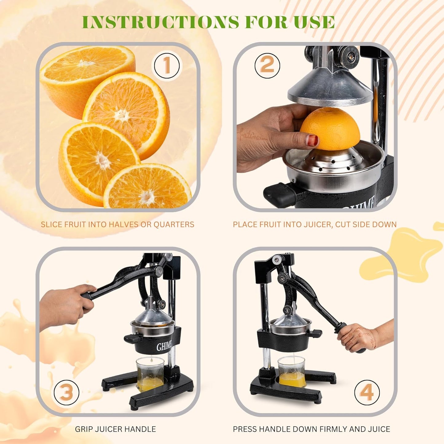 Ghime Hand Press Juicer Heavy Duty Stainless Steel Citrus Manual Juicer and Orange Squeezer - Black