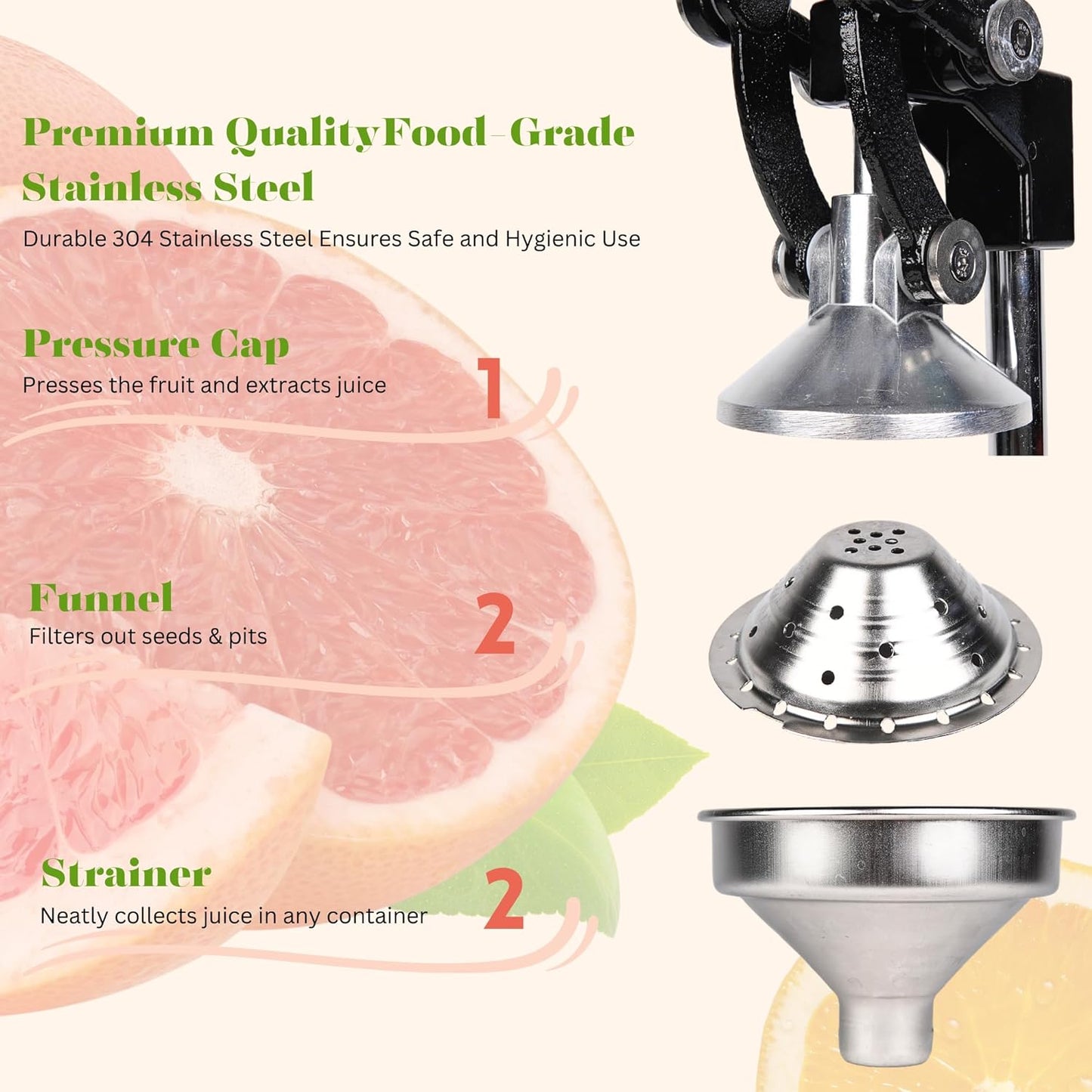 Ghime Hand Press Juicer Heavy Duty Stainless Steel Citrus Manual Juicer and Orange Squeezer - Black