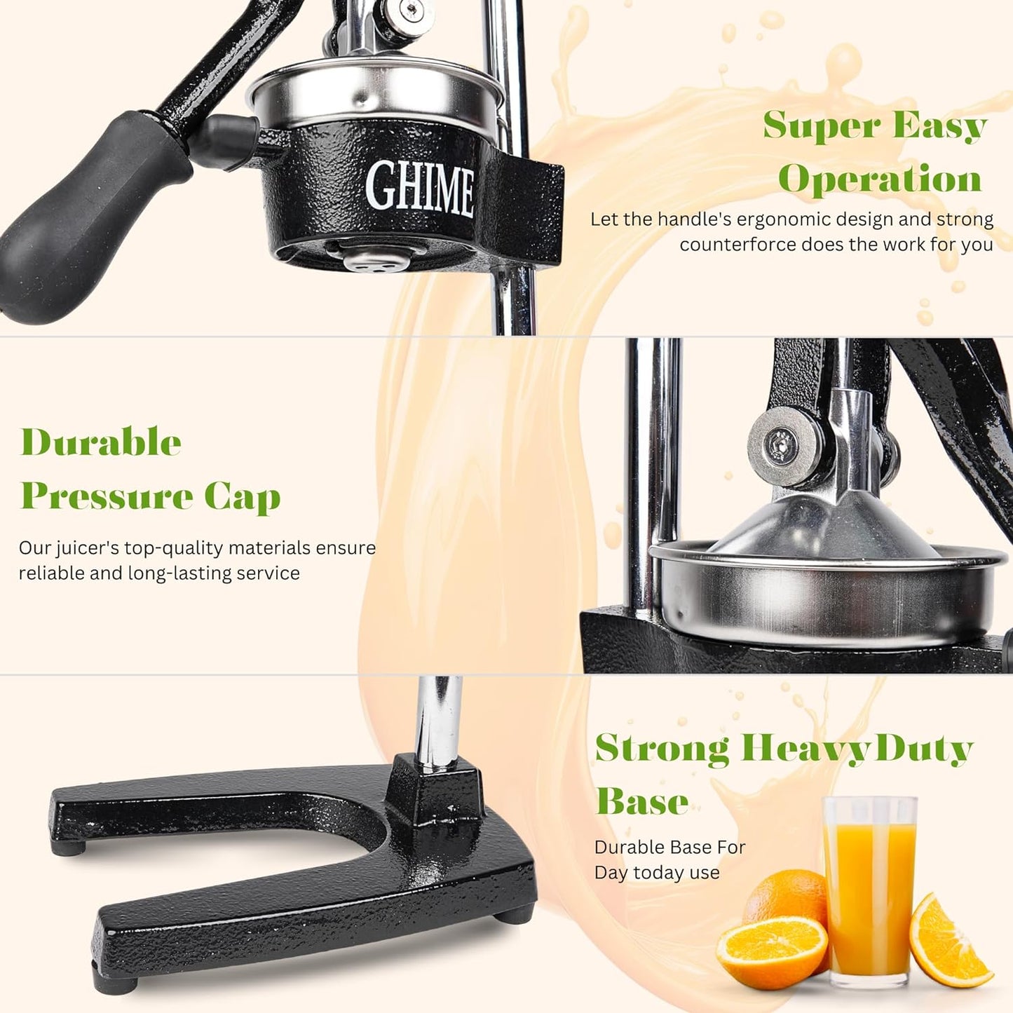 Ghime Hand Press Juicer Heavy Duty Stainless Steel Citrus Manual Juicer and Orange Squeezer - Black