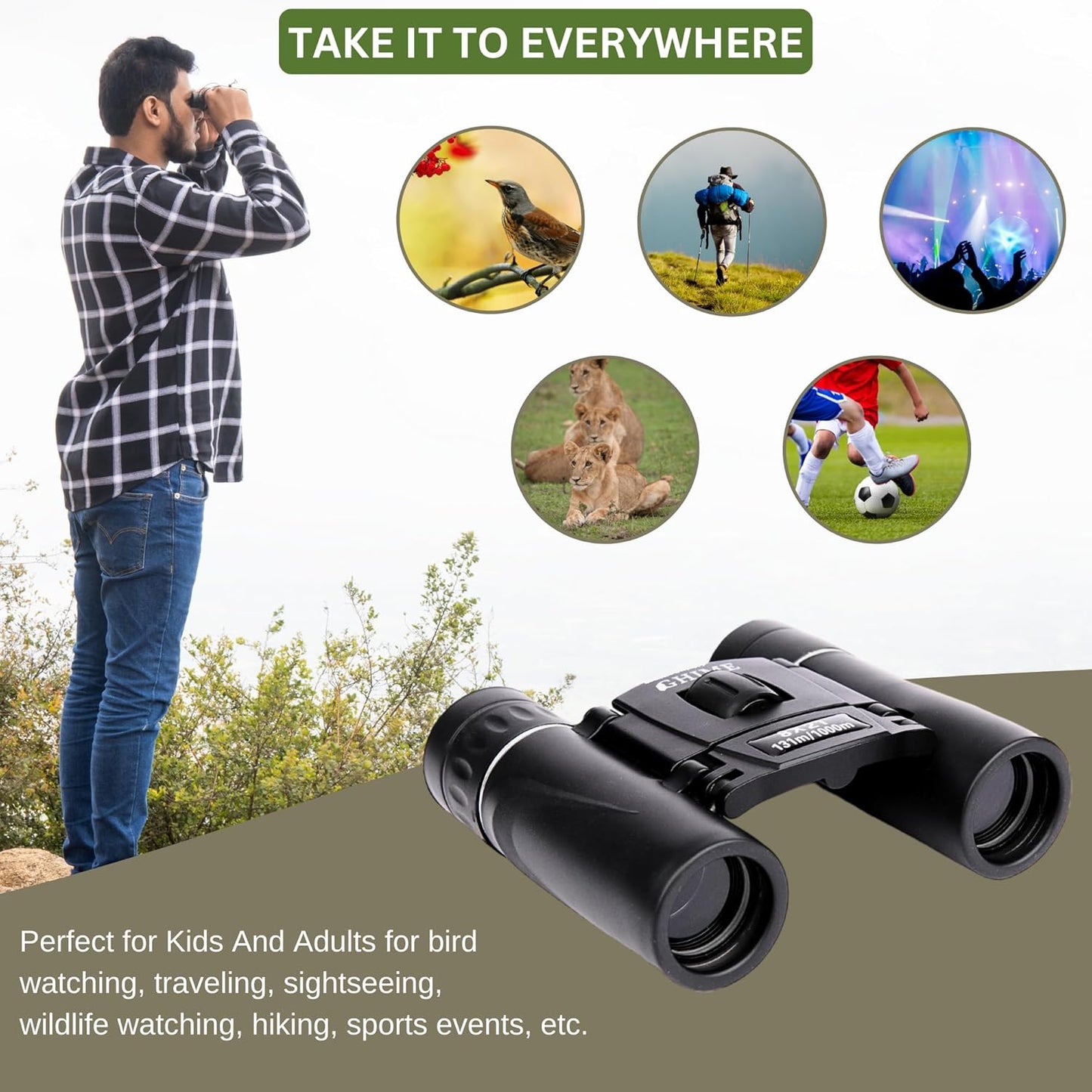 Ghime Binoculars for Long Distance 8x21 Compact Binocular Small Clear View, Easy Focus Lightweight Portable Binoculars for Bird Watching, Travel, Concert