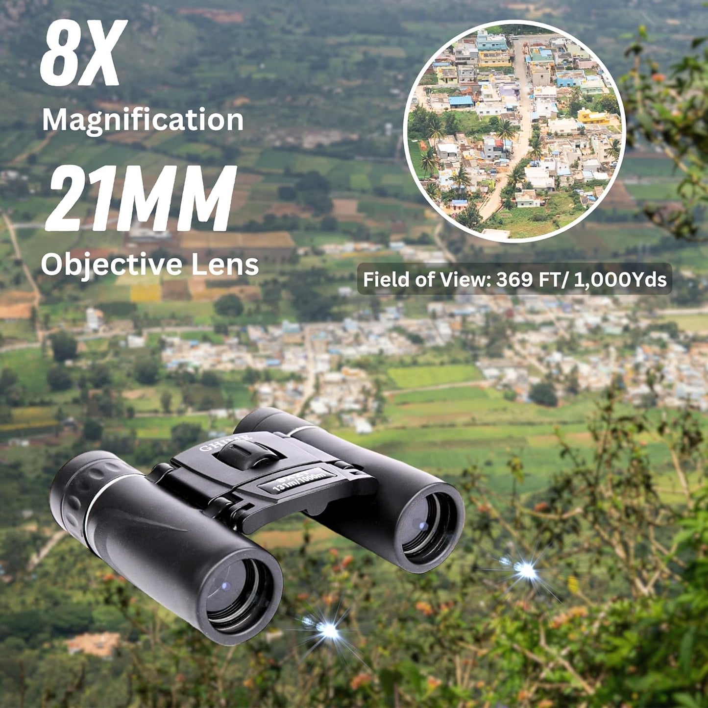 Ghime Binoculars for Long Distance 8x21 Compact Binocular Small Clear View, Easy Focus Lightweight Portable Binoculars for Bird Watching, Travel, Concert